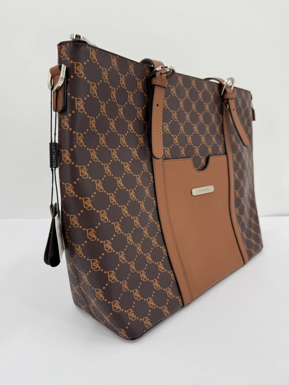 Bostanten Carol Women Briefcase Vintage Tote in Coffee and Brown Monogram NEW